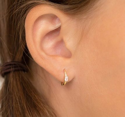 14K Χρυσό επιχρυσωμένο 10mm Baguette Cut Ροζ Κουβικό Ζιρκόν Παιδικά σκουλαρίκια Hoop με 50PRS MOQ