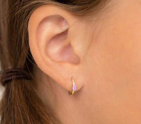 14K Χρυσό επιχρυσωμένο 10mm Baguette Cut Ροζ Κουβικό Ζιρκόν Παιδικά σκουλαρίκια Hoop με 50PRS MOQ