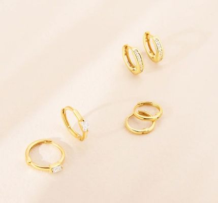 14K Χρυσό επιχρυσωμένο 10mm Baguette Cut Ροζ Κουβικό Ζιρκόν Παιδικά σκουλαρίκια Hoop με 50PRS MOQ