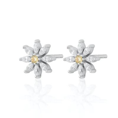 925 Ασημένιο 18K Χρυσό επιχρυσωμένο λουλούδι Design Stud σκουλαρίκια με Marquise Κόψιμο και τοποθέτηση νύχια