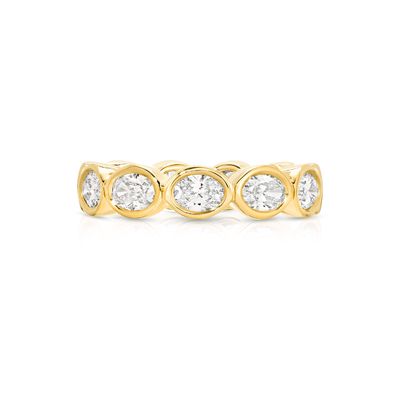 925 Sterling Silver 14K Gold Bezel Oval Eternity Ring for Women Engagement Occasion