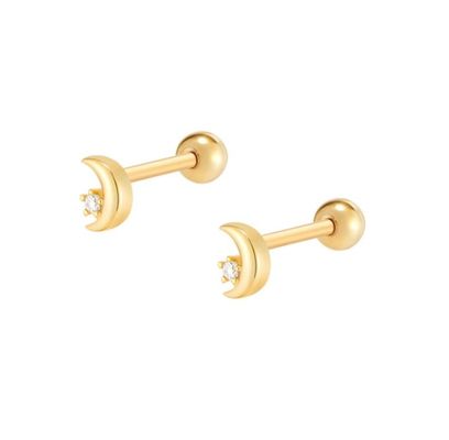 925 Sterling Silver Tiny CZ Moon Piercing Stud σκουλαρίκι με στροφικό κλείσιμο πίσω