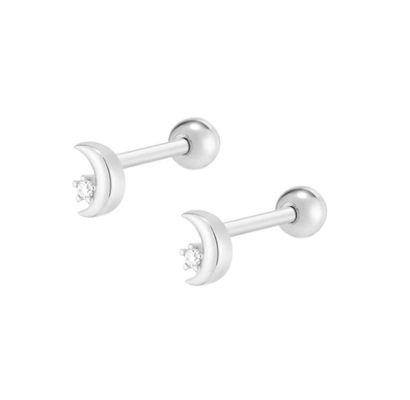 925 Sterling Silver Tiny CZ Moon Piercing Stud σκουλαρίκι με στροφικό κλείσιμο πίσω