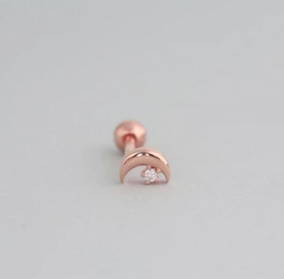 925 Sterling Silver Tiny CZ Moon Piercing Stud σκουλαρίκι με στροφικό κλείσιμο πίσω
