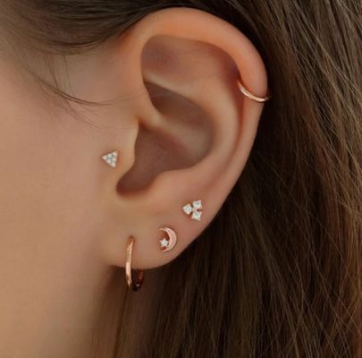 925 Sterling Silver Tiny CZ Moon Piercing Stud σκουλαρίκι με στροφικό κλείσιμο πίσω