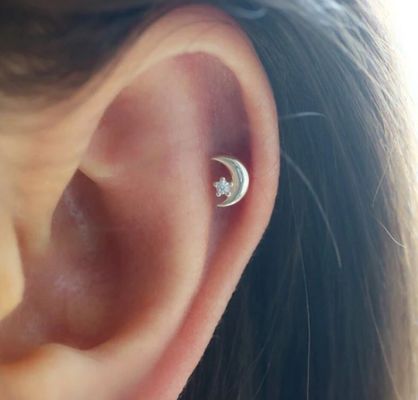 925 Sterling Silver Tiny CZ Moon Piercing Stud σκουλαρίκι με στροφικό κλείσιμο πίσω