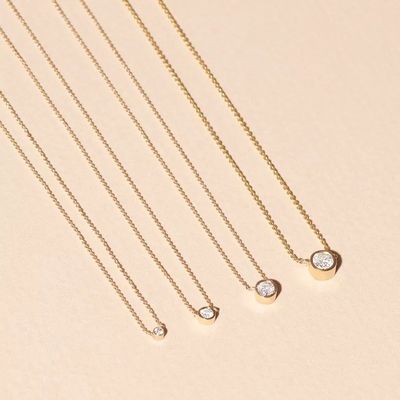 Απλό 925 Sterling Silver Solitaire Διαμαντένιο CZ περιδέραιο σε 7mm/10mm/15mm Μεγέθη πέτρας