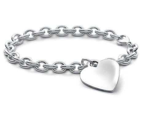 Άνδρες 925 Sterling Silver Heart Charm Μεγάλο βραχιόλι για εκλεπτυσμένη εμφάνιση 15x15mm