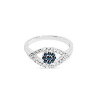 Προσαρμοσμένο μέγεθος 925 Sterling Silver Cutut Pave Inlaid Eye Ring με 18K Gold Plating
