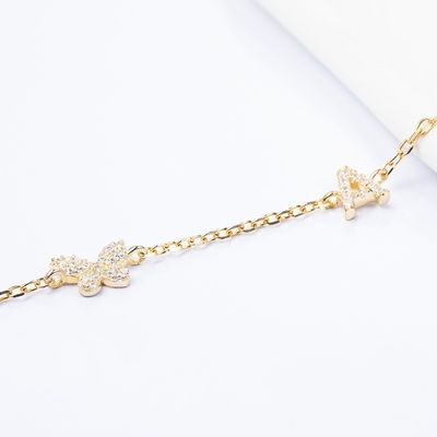 Κολιέ Μίνι 18K Χρυσό Λευκό Μικρόν Παβ CZ Πεταλούδα 925 Στερλίνγκ Ασημένιο Κεραυνό