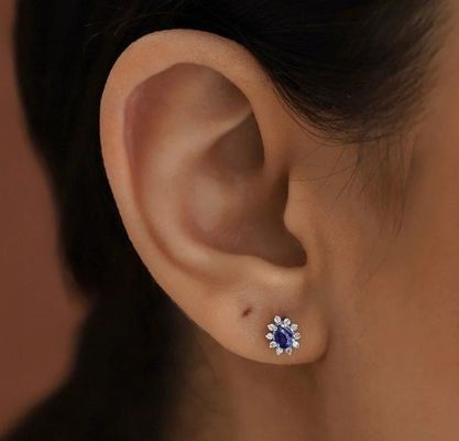 Απλώς 18K Χρυσό επιχρυσωμένα Αχλαδιού Ζαφείρι και λευκό κύβικο σκουλαρίκια Ζιρκόν για το αρραβώνα