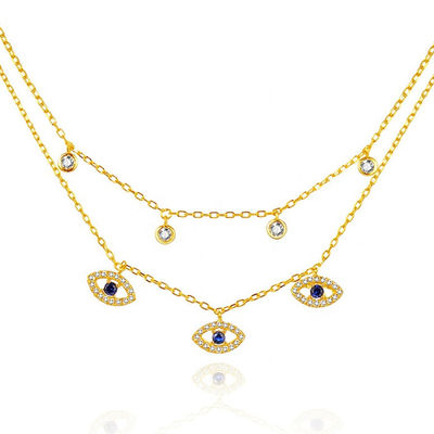 Διπλό στρώμα Evil Eye Bezel Set Διαμαντένιο περιδέραιο Γυναίκες Bezel Set Κεραμίδια