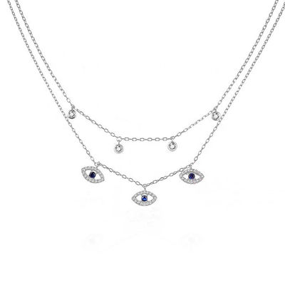 Διπλό στρώμα Evil Eye Bezel Set Διαμαντένιο περιδέραιο Γυναίκες Bezel Set Κεραμίδια