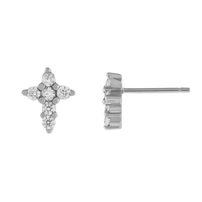 18K Χρυσό επιχρισμένο Μικρόν Pave Cross Stud σκουλαρίκι σε 925 Sterling Ασημένιο για κορίτσια