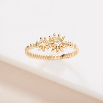 Μοντέλα Χρυσό επιχρισμένο 925 Sterling Silver Daisy CZ δαχτυλίδι γυναικεία κομψότητα αξεσουάρ