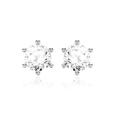 Έξι νύχια λευκά σκουλαρίκια CZ Stud 925 Sterling Silver 18K Cubic Zirconia Stud σκουλαρίκια