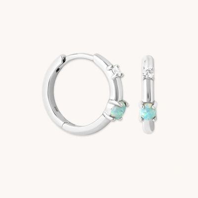 Μύστικ 18K Χρυσό επιχρυσωμένο Όπαλ Hoops 925 Sterling Ασημένιο Νέο Huggies Μόδια σκουλαρίκια