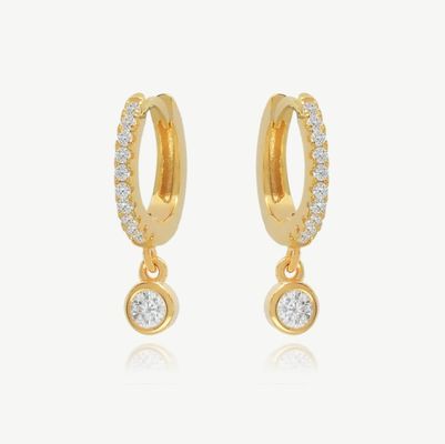 Χρυσό 18K S925 Ασημένιο Μικρό Huggies Single Bezel πέτρα Hoops σκουλαρίκια για γυναίκες
