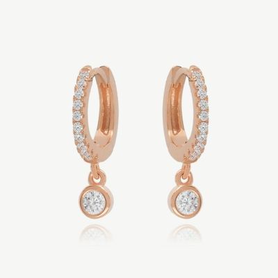 Χρυσό 18K S925 Ασημένιο Μικρό Huggies Single Bezel πέτρα Hoops σκουλαρίκια για γυναίκες