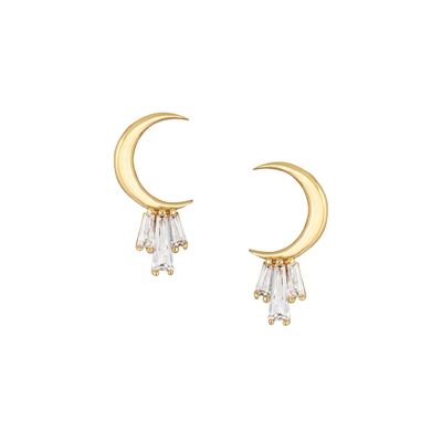 Χρυσόχρυσα 18K 925 Sterling Silver Baguette Moon Stud σκουλαρίκια για γυναίκες AAA CZ πέτρα