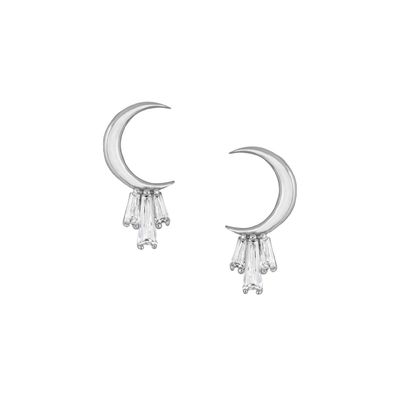 Χρυσόχρυσα 18K 925 Sterling Silver Baguette Moon Stud σκουλαρίκια για γυναίκες AAA CZ πέτρα