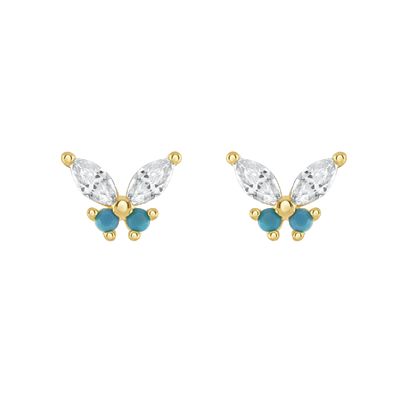 18K χρυσό μαρκήσια κόψιμο τουρκουάζ CZ 925 Sterling Silver Πεταλούδα Stud σκουλαρίκια για γυναίκες