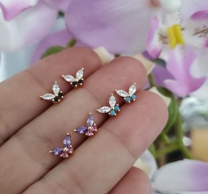 18K χρυσό μαρκήσια κόψιμο τουρκουάζ CZ 925 Sterling Silver Πεταλούδα Stud σκουλαρίκια για γυναίκες