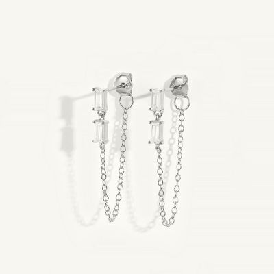 Πωλήσεις Baguette Cubic Zircon Threader Stud Earring Κοσμήματα 925 Sterling Silver για γυναίκες