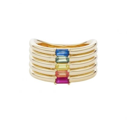 Χρυσό 18K Rainbow Baguette Cut CZ Multi Fashion 925 Στερλίνγκ Ασημένια γυναικεία δαχτυλίδια