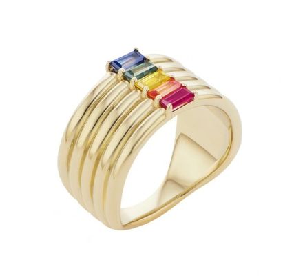 Χρυσό 18K Rainbow Baguette Cut CZ Multi Fashion 925 Στερλίνγκ Ασημένια γυναικεία δαχτυλίδια