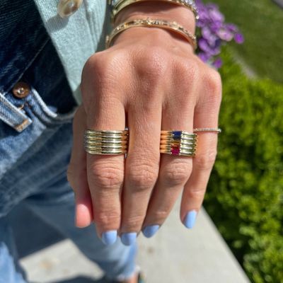 Χρυσό 18K Rainbow Baguette Cut CZ Multi Fashion 925 Στερλίνγκ Ασημένια γυναικεία δαχτυλίδια