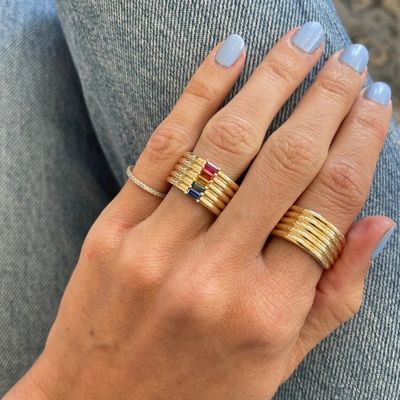 Χρυσό 18K Rainbow Baguette Cut CZ Multi Fashion 925 Στερλίνγκ Ασημένια γυναικεία δαχτυλίδια