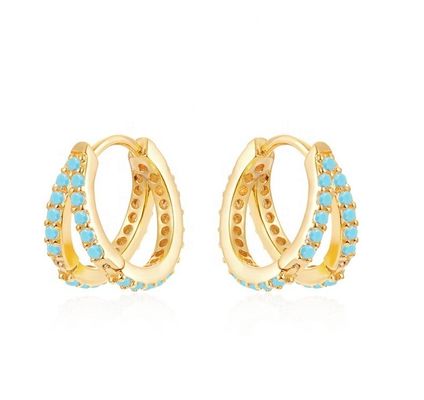 Ροδιοχρωματισμένο διπλό τυρκουάζ 925 Sterling Silver Cubic Zirconia σκουλαρίκι για γυναίκες