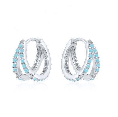 Ροδιοχρωματισμένο διπλό τυρκουάζ 925 Sterling Silver Cubic Zirconia σκουλαρίκι για γυναίκες
