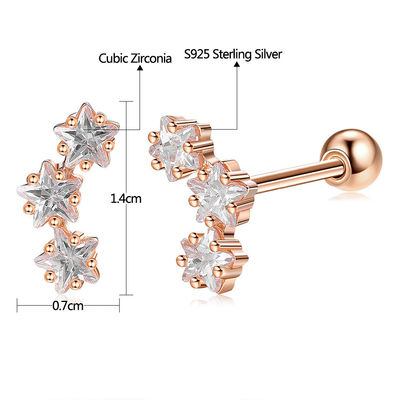 Χρυσόχρυσα 18K 925 Sterling Silver Star Κουβικά Ζιρκόνια Πλακέτα Ακουστικά για Γυναίκες