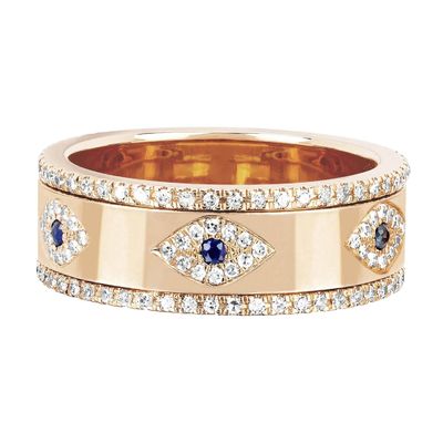 Μπλε Ζαφείρι Λευκό CZ Γυναίκες μάτι Eternity Band Brass Eternity Ring Για Γυναίκες