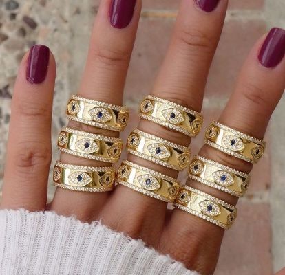 Μπλε Ζαφείρι Λευκό CZ Γυναίκες μάτι Eternity Band Brass Eternity Ring Για Γυναίκες