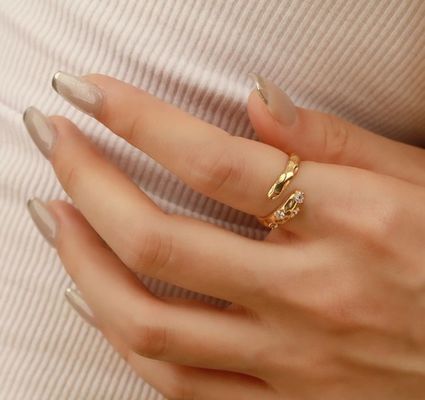 Μέγεθος 4-10 CZ Πέτρινο δαχτυλίδι 18K Χρυσό Ανοιχτό Φίδι 925 Ασημένιο Ασημένιο Ζώα Δαχτυλίδια