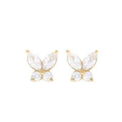 Κλασικό στυλ 925 Sterling Silver Gold Plated Cubic Zirconia Πεταλούδα Stud σκουλαρίκια