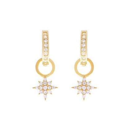 925 Sterling Silver Mini Starburst Pave CZ Huggie σκουλαρίκια με γρήγορη και ασφαλή αποστολή