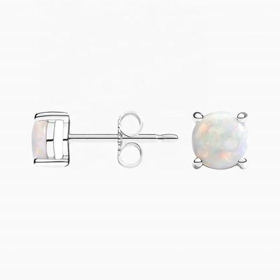 18K χρυσό 6MM Solitaire Opal Stud σκουλαρίκια για γυναίκες και κορίτσια
