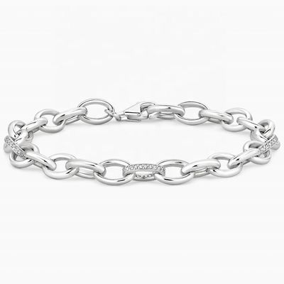 Τσικ στυλ Micro Insert Inlay Τεχνολογία 925 Sterling Silver White Gold Link βραχιόλι