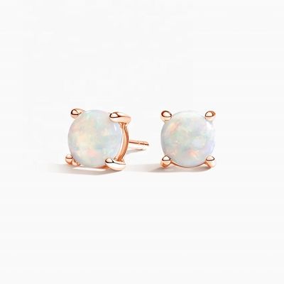 18K χρυσό 6MM Solitaire Opal Stud σκουλαρίκια για γυναίκες και κορίτσια