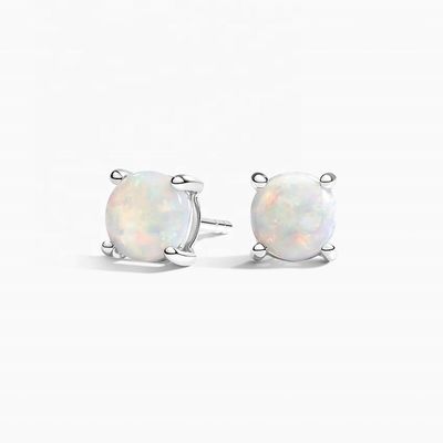 18K χρυσό 6MM Solitaire Opal Stud σκουλαρίκια για γυναίκες και κορίτσια