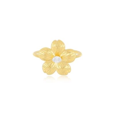 Forever Flower 18K Χρυσό επιχρισμένο Οβάλ CZ γυναικείο δαχτυλίδι σε 925 Sterling Ασημένια Κοσμήματα