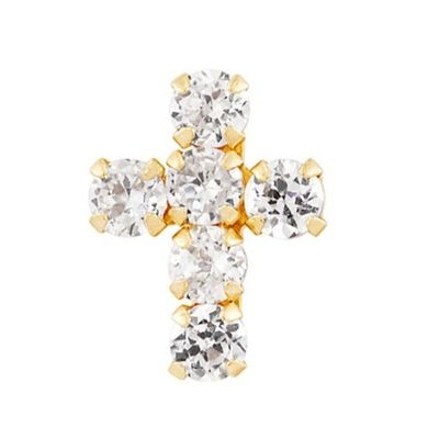 925 Sterling Silver White Cubic Zirconia Cross Button Stud Earrings με επίστρωση 18K χρυσού