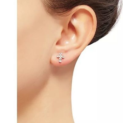 925 Sterling Silver White Cubic Zirconia Cross Button Stud Earrings με επίστρωση 18K χρυσού
