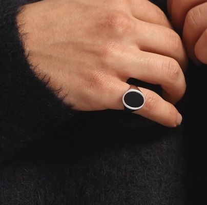 18K Χρυσόχρυσο Μαύρο Ωνίξ 925 Στερλίνγκ Ασημένιο Πέρασμα Σφραγίδας Ανδρών