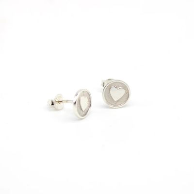 Σκουλαρίκια καρφωτά 925 Sterling Silver 8mm με καρδιά και ροζ σμάλτο