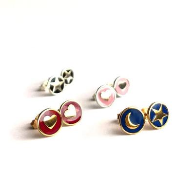 Σκουλαρίκια καρφωτά 925 Sterling Silver 8mm με καρδιά και ροζ σμάλτο